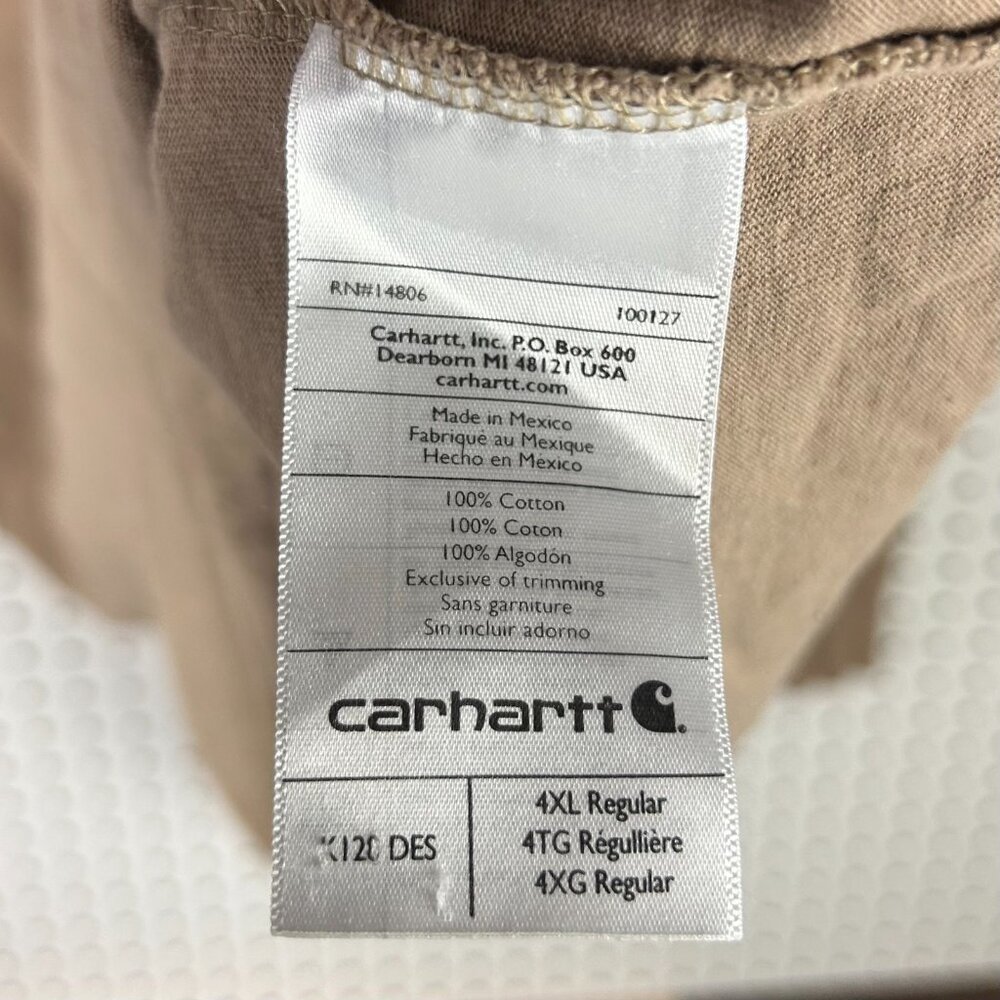 Carhartt Henley Long Sleeve T Shirt‎ Men 4XL Tan Brown Pocket Work Wear Dearborn - Picture 5 of 7